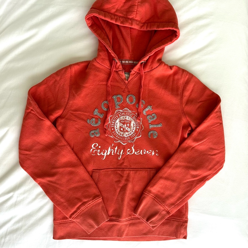 Vintage Y2K Aeropostale Women’s Orange Hoodie Sweatshirt